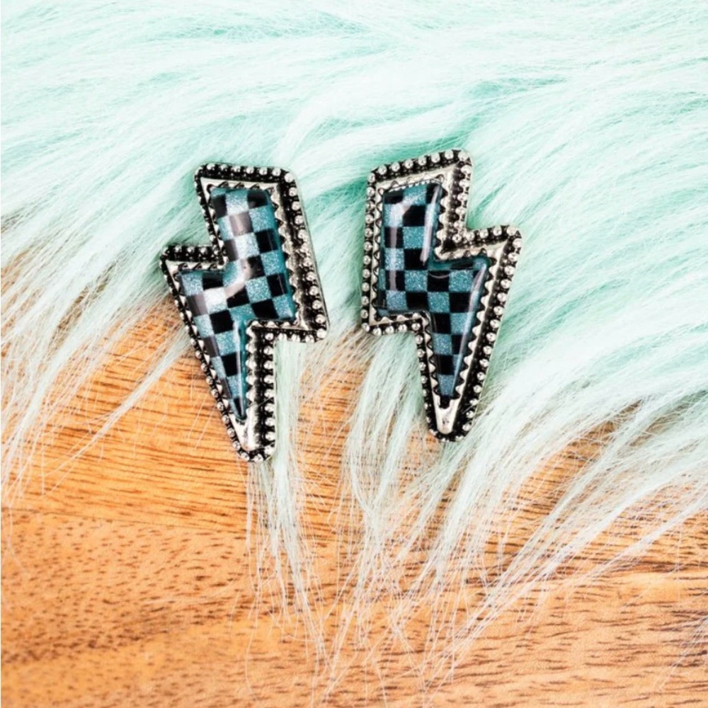 Checkered Lightning Bolt Earrings